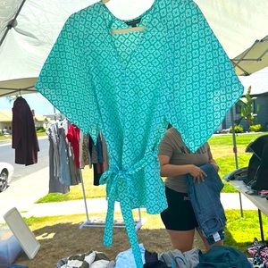 Teal and white blouse